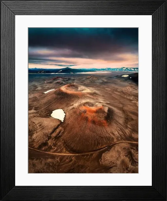 Framed Print : Aerial view of spectacular red volcano crater in central of highlands at Iceland Framed Print : Aerial view of spectacular red volcano crater in central of highlands at Iceland