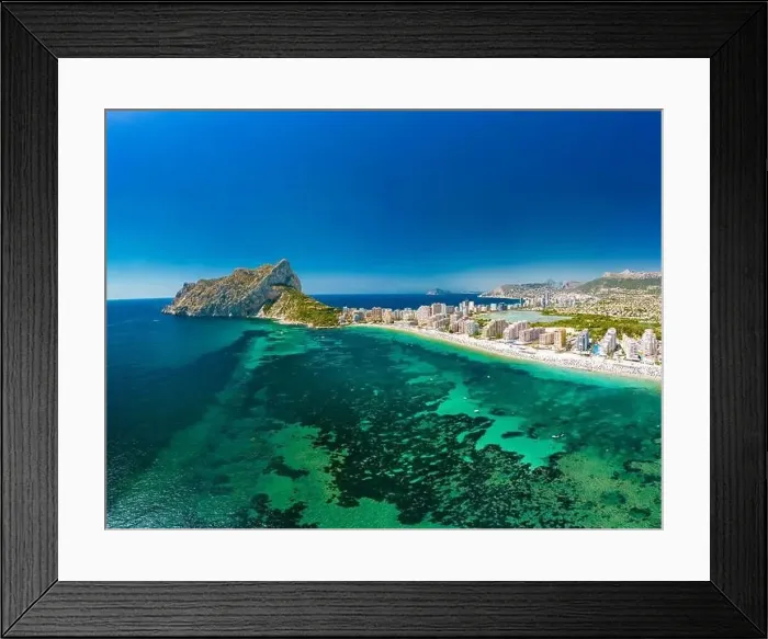 Framed Print : Colorful Mediterranean beach. Mountain Penyal d'Ifach. Calpe beach, Spain Framed Print : Colorful Mediterranean beach. Mountain Penyal d'Ifach. Calpe beach, Spain