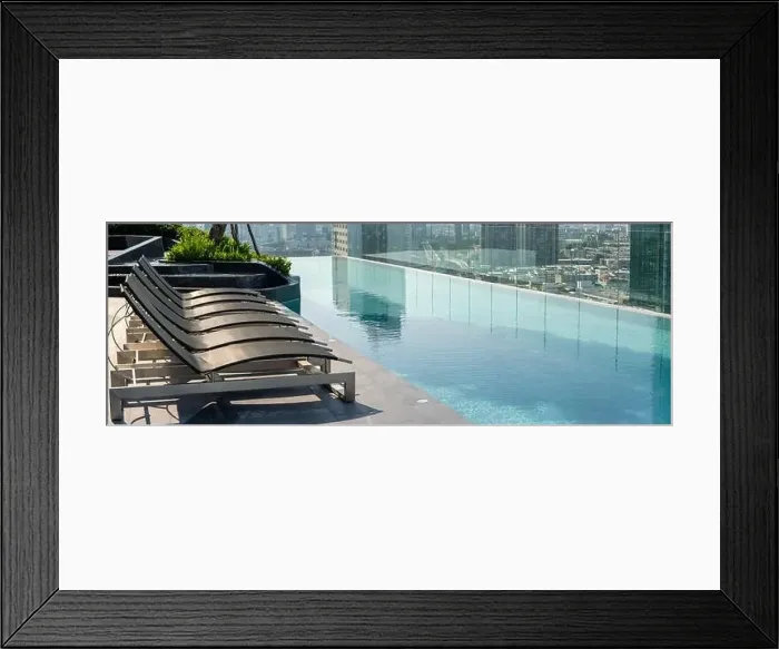 Framed Print : Swimming Pool on roof top of Condominium or Swimming of Hotel Coastline