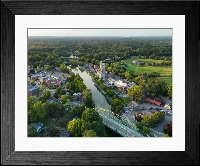 Framed Print : Early evening aerial photo of Schoen Place and the Erie Canal in the Village of Pittsford, New York Framed Print : Early evening aerial photo of Schoen Place and the Erie Canal in the Village of Pittsford, New York