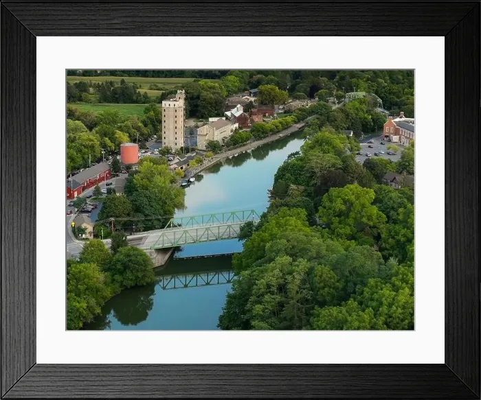 Framed Print : Early evening aerial photo of Schoen Place and the Erie Canal in the Village of Pittsford, New York Framed Print : Early evening aerial photo of Schoen Place and the Erie Canal in the Village of Pittsford, New York