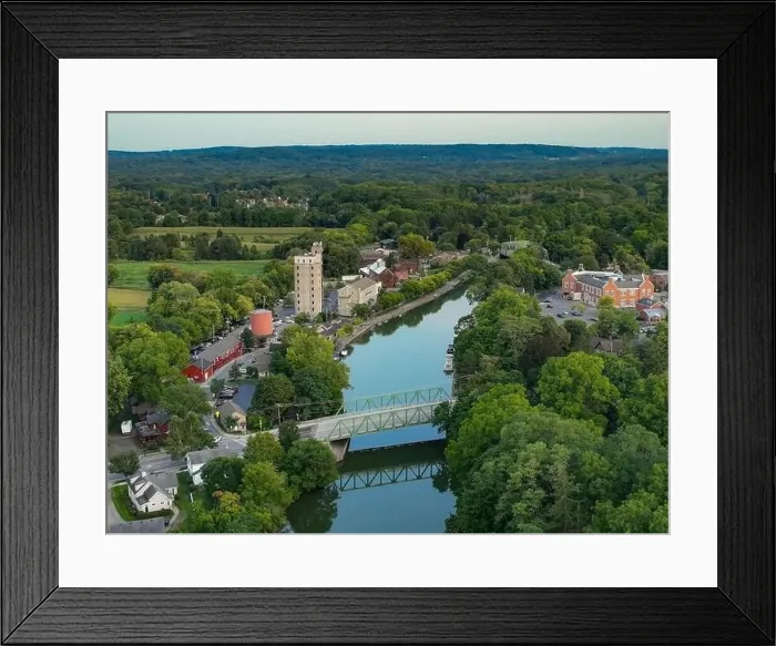 Framed Print : Early evening aerial photo of Schoen Place and the Erie Canal in the Village of Pittsford, New York Framed Print : Early evening aerial photo of Schoen Place and the Erie Canal in the Village of Pittsford, New York