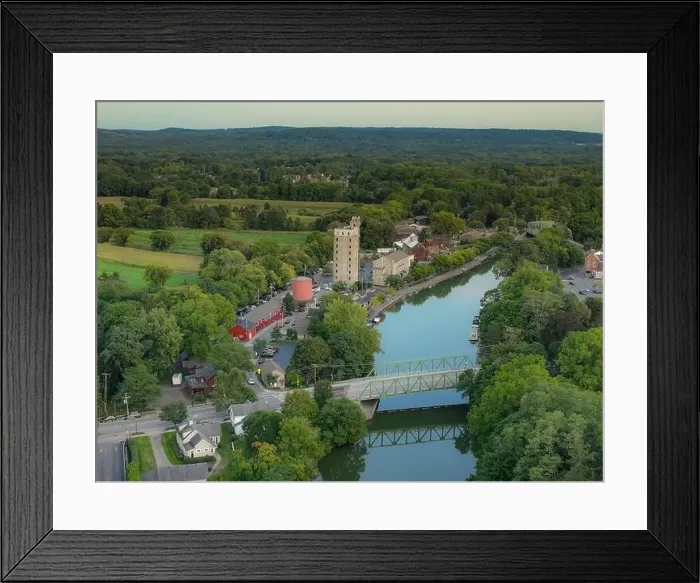 Framed Print : Early evening aerial photo of Schoen Place and the Erie Canal in the Village of Pittsford, New York Framed Print : Early evening aerial photo of Schoen Place and the Erie Canal in the Village of Pittsford, New York