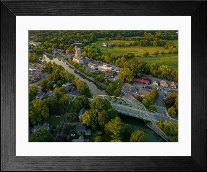Framed Print : Early evening aerial photo of Schoen Place and the Erie Canal in the Village of Pittsford, New York Framed Print : Early evening aerial photo of Schoen Place and the Erie Canal in the Village of Pittsford, New York