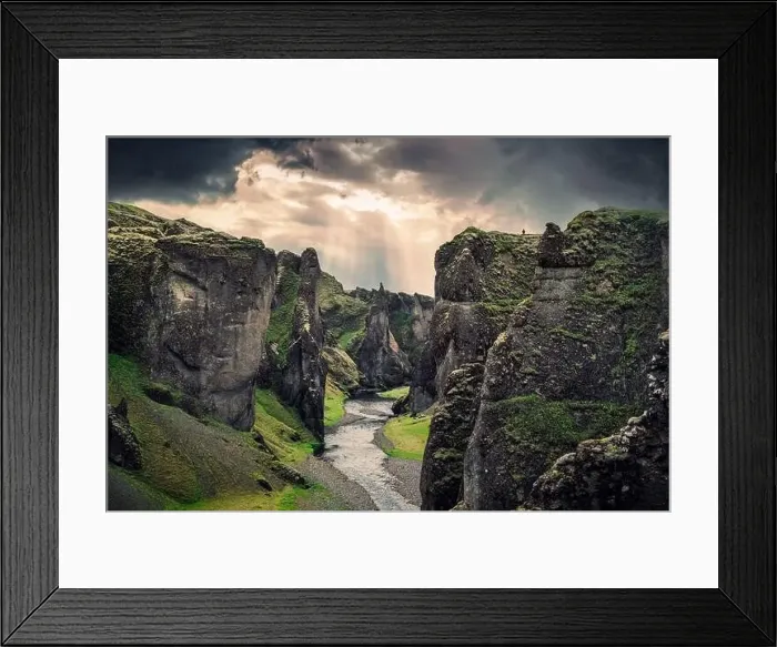Framed Print : Majestic Fjadrargljufur canyon with river Fjadra flowing through and dramatic sky in summer at Iceland Framed Print : Majestic Fjadrargljufur canyon with river Fjadra flowing through and dramatic sky in summer at Iceland