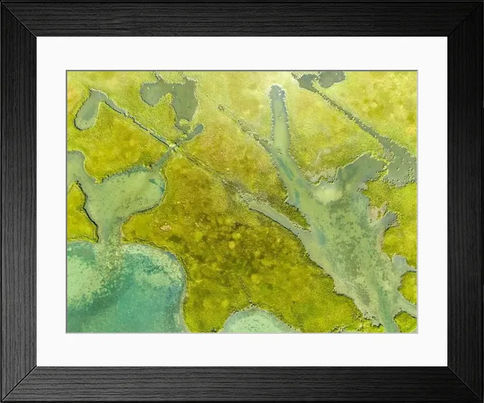 Framed Print : Aerial view of a dynamic wetlands in Southampton, NY