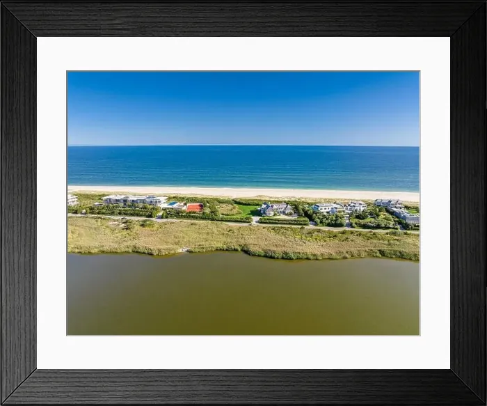 Framed Print : Aerial view of dune road and water front homes, Bridgehampton, ny Framed Print : Aerial view of dune road and water front homes, Bridgehampton, ny