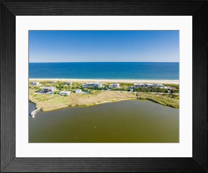 Framed Print : Aerial view of dune road and water front homes, Bridgehampton, ny Framed Print : Aerial view of dune road and water front homes, Bridgehampton, ny