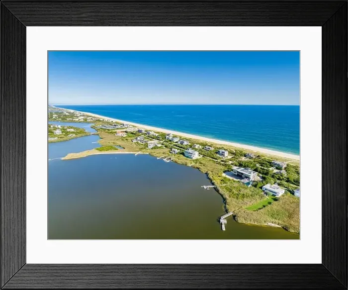 Framed Print : Aerial view of dune road and water front homes, Bridgehampton, ny Framed Print : Aerial view of dune road and water front homes, Bridgehampton, ny