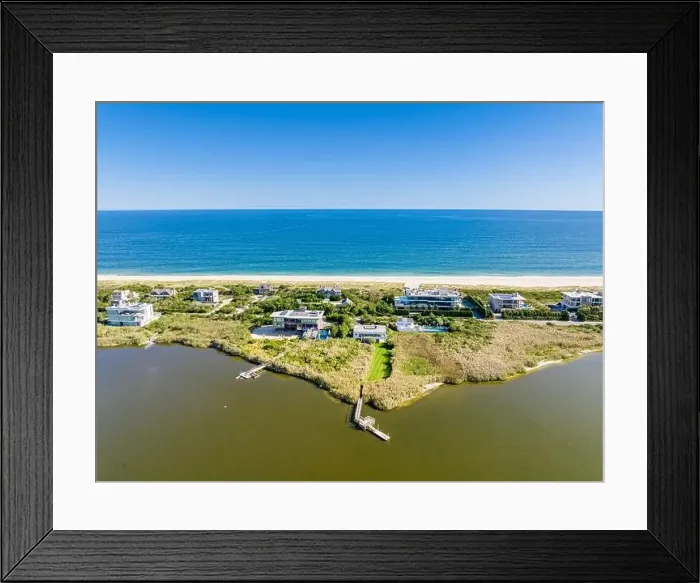 Framed Print : Aerial view of dune road and water front homes, Bridgehampton, ny Framed Print : Aerial view of dune road and water front homes, Bridgehampton, ny