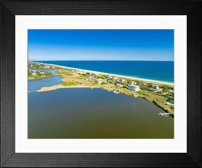 Framed Print : Aerial view of dune road and water front homes, Bridgehampton, ny Framed Print : Aerial view of dune road and water front homes, Bridgehampton, ny