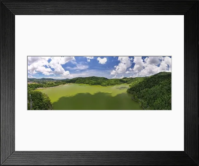 Framed Print : Panorama landscape nature lake or pond Aerial view drone shot of scenery mountain green tropical rainforest Framed Print : Panorama landscape nature lake or pond Aerial view drone shot of scenery mountain green tropical rainforest