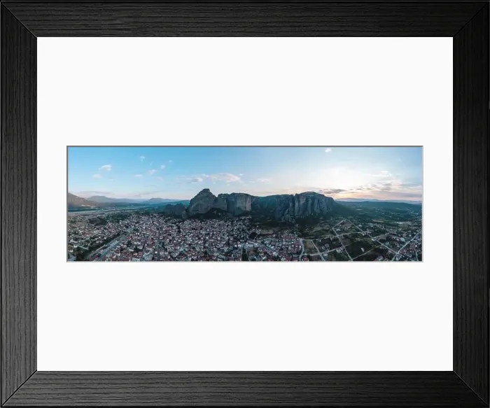 Framed Print : Sunrise and cloudy sky over Kalabaka town Framed Print : Sunrise and cloudy sky over Kalabaka town
