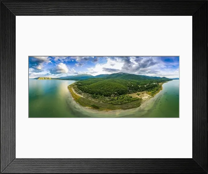 Framed Print : Panoramic aerial view of Ohrid-Prespa Transboundary Biosphere Reserve in National Park Galicica in North Macedonia with Framed Print : Panoramic aerial view of Ohrid-Prespa Transboundary Biosphere Reserve in National Park Galicica in North Macedonia with