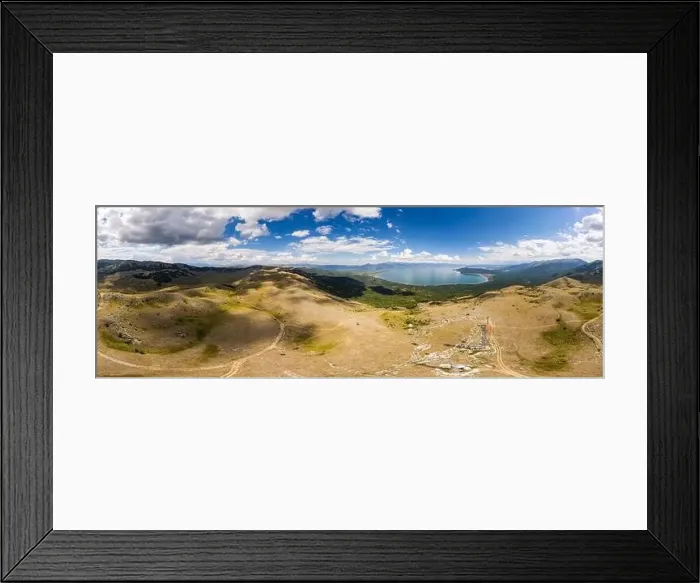Framed Print : Panoramic aerial view of Ohrid-Prespa Transboundary Biosphere Reserve in National Park Galicica in North Macedonia with Framed Print : Panoramic aerial view of Ohrid-Prespa Transboundary Biosphere Reserve in National Park Galicica in North Macedonia with