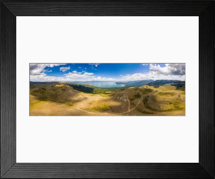 Framed Print : Panoramic aerial view of Ohrid-Prespa Transboundary Biosphere Reserve in National Park Galicica in North Macedonia with Framed Print : Panoramic aerial view of Ohrid-Prespa Transboundary Biosphere Reserve in National Park Galicica in North Macedonia with