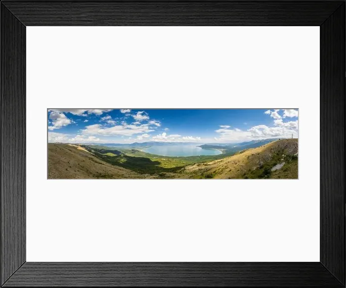 Framed Print : Panoramic aerial view of Ohrid-Prespa Transboundary Biosphere Reserve in National Park Galicica in North Macedonia with Framed Print : Panoramic aerial view of Ohrid-Prespa Transboundary Biosphere Reserve in National Park Galicica in North Macedonia with