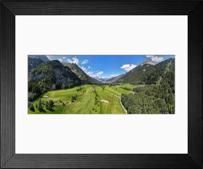 Framed Print : Drone view at the golf course of Engelberg on the Swiss alps Framed Print : Drone view at the golf course of Engelberg on the Swiss alps