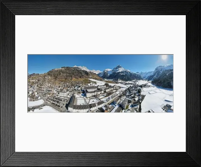 Framed Print : Drone view at the village of Engelberg on the Swiss alps Framed Print : Drone view at the village of Engelberg on the Swiss alps