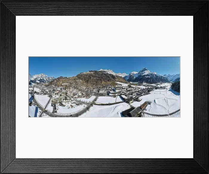 Framed Print : Drone view at the village of Engelberg on the Swiss alps Framed Print : Drone view at the village of Engelberg on the Swiss alps