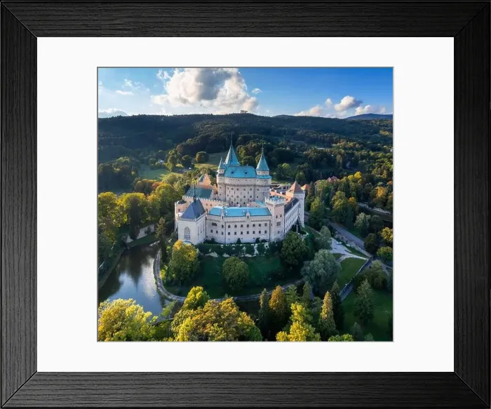 Framed Print : Bojnice, Slovakia - 26 September, 2022: aerial landscape view of Bojnice Castle in Slovakia Framed Print : Bojnice, Slovakia - 26 September, 2022: aerial landscape view of Bojnice Castle in Slovakia