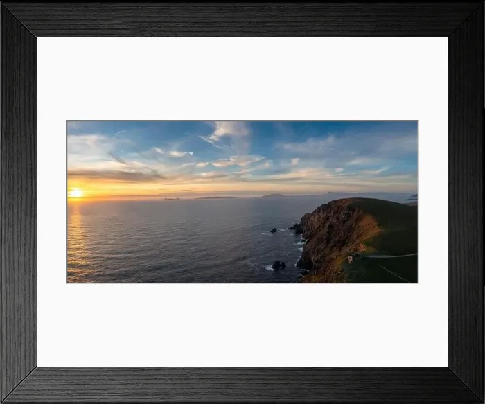 Framed Print : An aerial panorama view of the Bray Head cliffs and headland on Valentia Island at sunset Framed Print : An aerial panorama view of the Bray Head cliffs and headland on Valentia Island at sunset