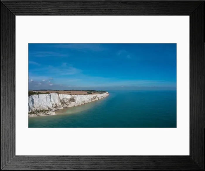 Framed Print : drone landscape view of the White Cliffs of Dover and the South Foreland on the English Channel Framed Print : drone landscape view of the White Cliffs of Dover and the South Foreland on the English Channel