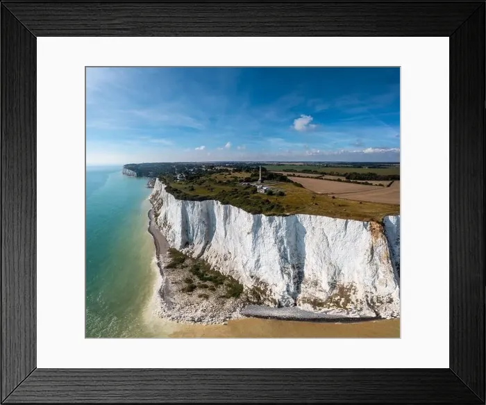 Framed Print : drone view of the White Cliffs of Dover and the Dover Patrol Monument statue of the South Foreland Framed Print : drone view of the White Cliffs of Dover and the Dover Patrol Monument statue of the South Foreland