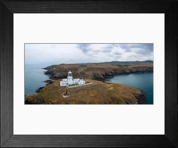 Framed Print : aerial panorama landscape of the Pembrokeshire coast with the historic Strumble Head Lighthouse Framed Print : aerial panorama landscape of the Pembrokeshire coast with the historic Strumble Head Lighthouse