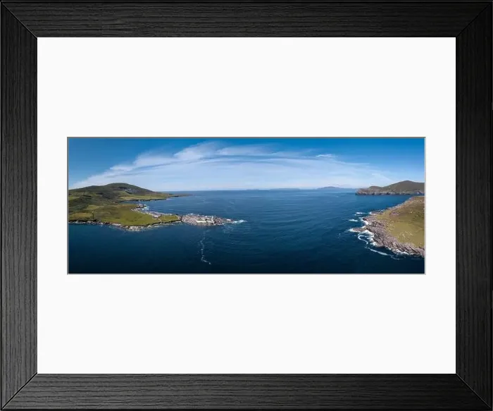 Framed Print : An aerial panorama of the coastal landscape of the Iveragh Peninsula with Beginish and Valentia Island Lighthouse Framed Print : An aerial panorama of the coastal landscape of the Iveragh Peninsula with Beginish and Valentia Island Lighthouse