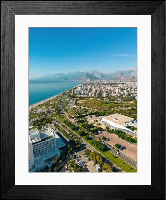 Framed Print : Aerial drone photo of Antalya Konyaalti beach and cliffs. Selective focus Framed Print : Aerial drone photo of Antalya Konyaalti beach and cliffs. Selective focus