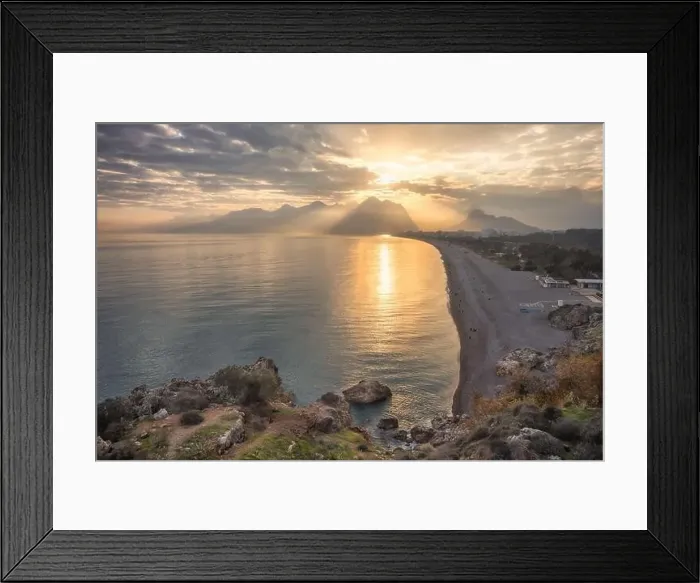 Framed Print : Antalya Beach and Taurus Mountains at sunset. Antalya, Turkey Framed Print : Antalya Beach and Taurus Mountains at sunset. Antalya, Turkey