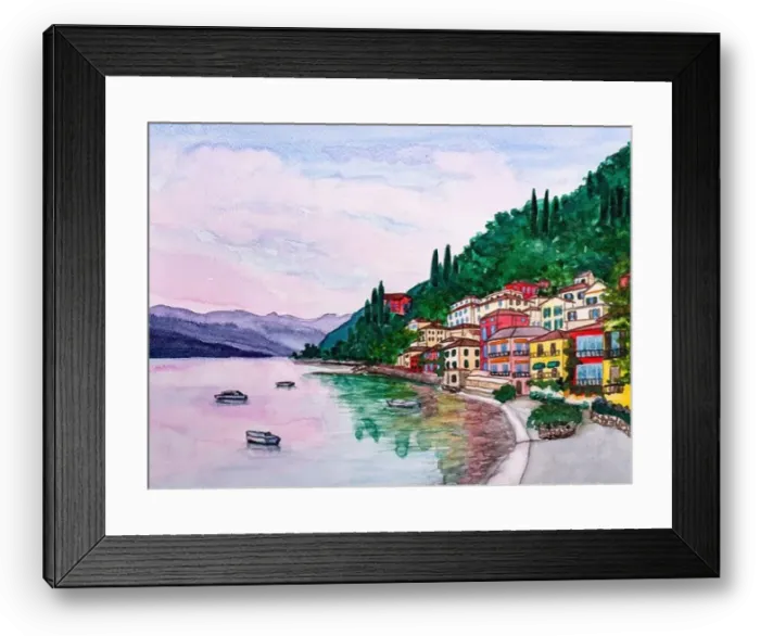 Framed Print : Como lake in Italy, Watercolor painting Framed Print : Como lake in Italy, Watercolor painting