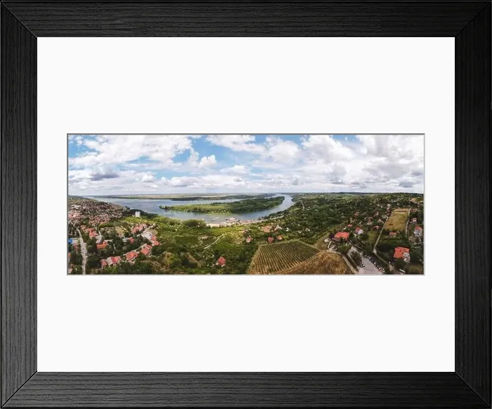 Framed Print : Aerial view of Grocka small town near Belgrade on the Danube river Framed Print : Aerial view of Grocka small town near Belgrade on the Danube river