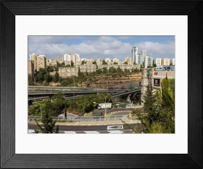 Framed Print : HAIFA, ISRAEL - September 29, 2022: Highway interchange with traffic on multiple levels, Aerial image Framed Print : HAIFA, ISRAEL - September 29, 2022: Highway interchange with traffic on multiple levels, Aerial image