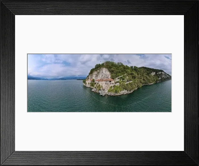 Framed Print : Drone view at the monastery of Santa Caterina del Sasso on lake Maggiore in Italy Framed Print : Drone view at the monastery of Santa Caterina del Sasso on lake Maggiore in Italy