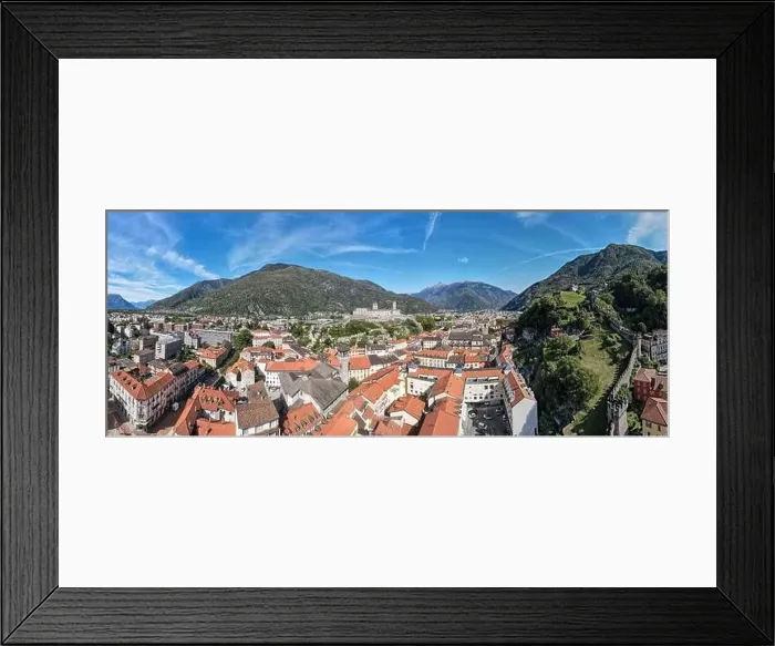 Framed Print : Drone view at the town of Bellinzona on the Swiss alps Framed Print : Drone view at the town of Bellinzona on the Swiss alps