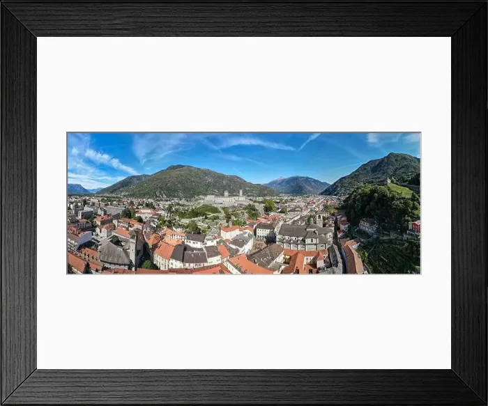 Framed Print : Drone view at the town of Bellinzona on the Swiss alps Framed Print : Drone view at the town of Bellinzona on the Swiss alps