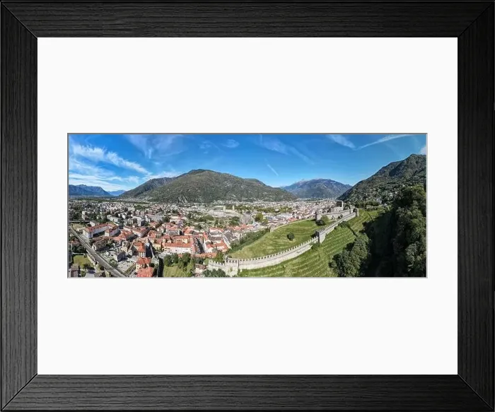 Framed Print : Drone view at the town of Bellinzona on the Swiss alps Framed Print : Drone view at the town of Bellinzona on the Swiss alps