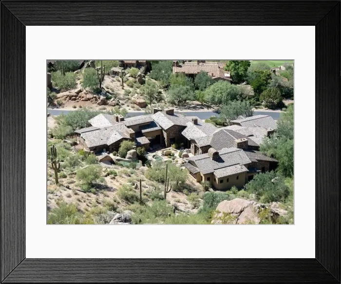 Framed Print : Looking down on a multimillion dollar mansion located in Scottsdale, Arizona