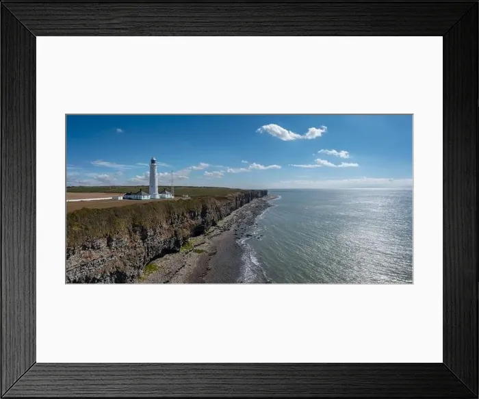 Framed Print : aerial landscape view of the Nash Point Lighthouse and Monknash Coast in South Wales Framed Print : aerial landscape view of the Nash Point Lighthouse and Monknash Coast in South Wales