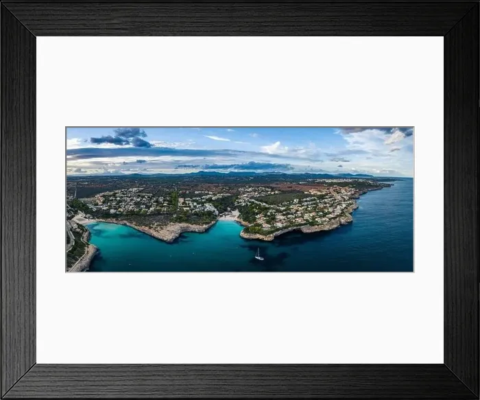 Framed Print : Sunset over Cala Anguila-Cala Mendia from a drone, Porto Cristo, Majorca, Spain, Europe Framed Print : Sunset over Cala Anguila-Cala Mendia from a drone, Porto Cristo, Majorca, Spain, Europe