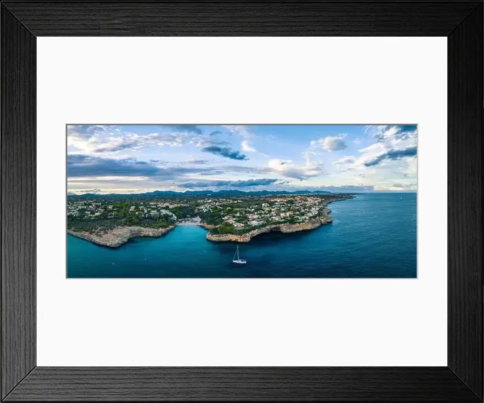 Framed Print : Sunset over Cala Anguila-Cala Mendia from a drone, Porto Cristo, Majorca, Spain, Europe Framed Print : Sunset over Cala Anguila-Cala Mendia from a drone, Porto Cristo, Majorca, Spain, Europe