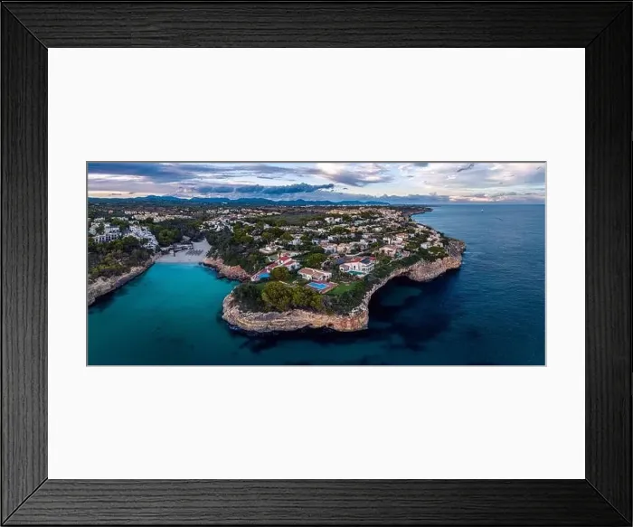Framed Print : Sunset over Cala Anguila-Cala Mendia from a drone, Porto Cristo, Majorca, Spain, Europe Framed Print : Sunset over Cala Anguila-Cala Mendia from a drone, Porto Cristo, Majorca, Spain, Europe