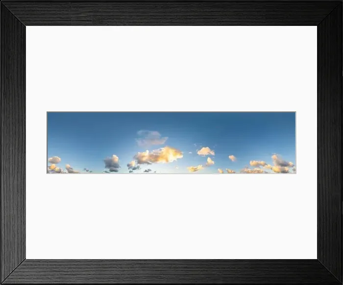 Framed Print : Dark blue sunset sky panorama with Cumulus clouds
