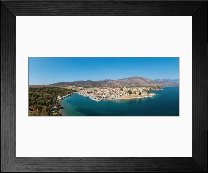 Framed Print : Galaxidi Greece, aerial drone view. Traditional town in Fokida, waterfront houses, sunny day, blue sky and sea Framed Print : Galaxidi Greece, aerial drone view. Traditional town in Fokida, waterfront houses, sunny day, blue sky and sea