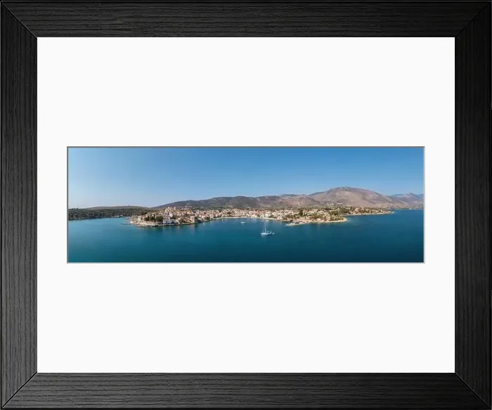 Framed Print : Galaxidi Greece, aerial panoramic drone view. Traditional town in Fokida, seaside buildings, calm sea, sunny day Framed Print : Galaxidi Greece, aerial panoramic drone view. Traditional town in Fokida, seaside buildings, calm sea, sunny day