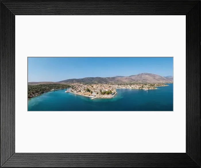 Framed Print : Galaxidi Greece, aerial panoramic drone view. Traditional town in Fokida, seaside buildings, calm sea, sunny day Framed Print : Galaxidi Greece, aerial panoramic drone view. Traditional town in Fokida, seaside buildings, calm sea, sunny day