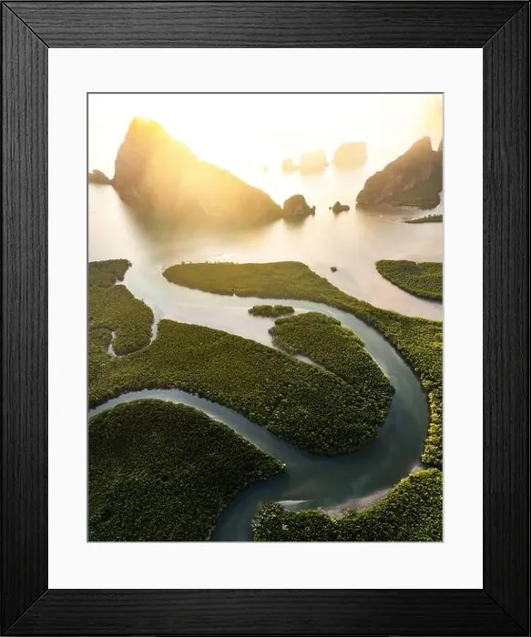 Framed Print : Aerial view of Samet Nangshe Viewpoint at sunset during rainy season, Phang Nga, Thailand Framed Print : Aerial view of Samet Nangshe Viewpoint at sunset during rainy season, Phang Nga, Thailand