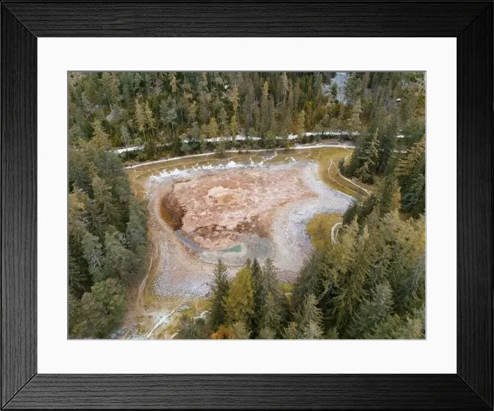 Framed Print : Aerial View of the dried-up Green Lake in St. Katharein Tragöß, Styria, Austria Framed Print : Aerial View of the dried-up Green Lake in St. Katharein Tragöß, Styria, Austria